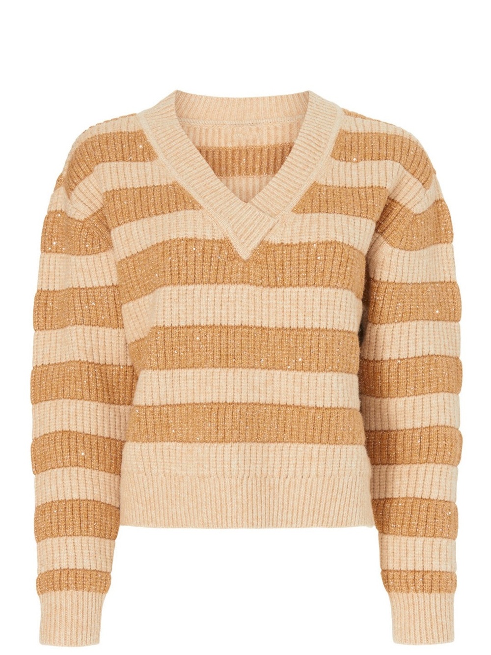 Saunders X RTR oversized striped ribbed v neck sweater Gold Metallic preppy